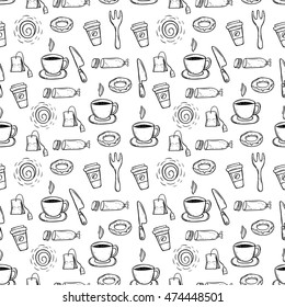 hand drawing lunch food in seamless pattern with white background