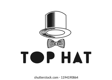 Hand drawing Magician Hat and tie logo design inspiration Isolated On white Backgrounds