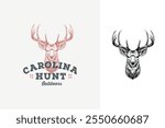 Hand Drawing of Male Deer with Antlers or Stag Hart Buck for Classic Vintage Hunting Logo Design