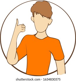 Hand drawing male figure with blank face in orange t-shirt showing thumbs up