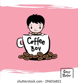 Hand Drawing man with coffee cup logo cartoon vector.