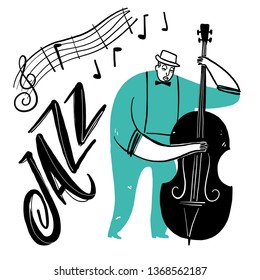 Hand drawing a man playing music. Vector Illustration doodle style.