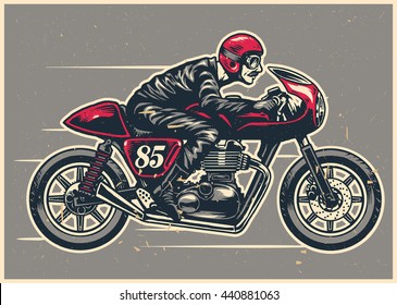 hand drawing man riding a cafe racer