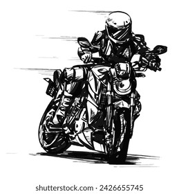 Hand drawing of a man riding and drifting a motorcycle