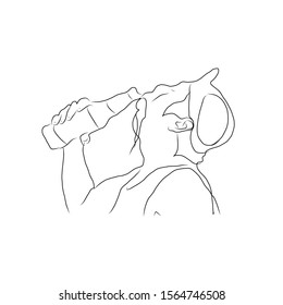 Hand drawing A man wearing a hat to drink beer Sketch for your design, Drawn in black ink on white background