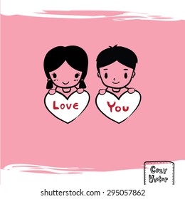 Hand Drawing man and woman with heart vector.