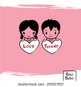 Hand Drawing man and woman with heart vector.