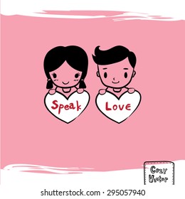 Hand Drawing man and woman with heart vector.