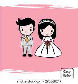 Hand Drawing man   woman wedding character cartoon vector 