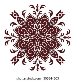 Hand drawing mandala element, silhouette in marsala color. Italian majolica style Vector illustration. The best for your design, textiles, posters, tattoos, corporate identity
