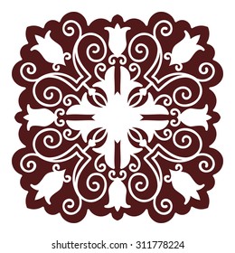 Hand drawing mandala element, silhouette in marsala color. Italian majolica style Vector illustration. The best for your design, textiles, posters, tattoos, corporate identity