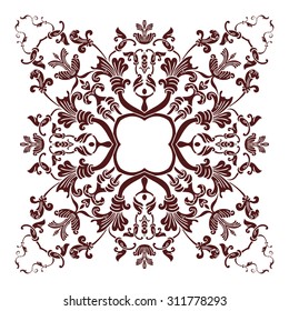 Hand drawing mandala element, silhouette in marsala color. Italian majolica style Vector illustration. The best for your design, textiles, posters, tattoos, corporate identity