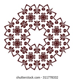 Hand drawing mandala element, silhouette in marsala color. Italian majolica style Vector illustration. The best for your design, textiles, posters, tattoos, corporate identity