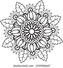 Hand drawing mandala flower pattern coloring page,
