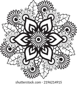 Hand-Zeichnen-Mandala-Blumenmuster-Farbseite,
