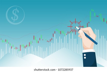hand drawing mark point Stock graph , Business vector Profit concept illustration on blue background