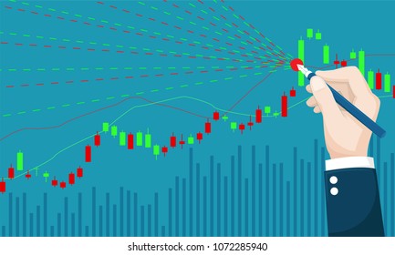hand drawing mark point Stock graph , Business vector Profit concept illustration on blue background