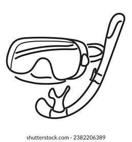 hand drawing, mask and snorkel. travel, tourism, vacation. coloring book with black linear outline. vector icon for website, application and menu.