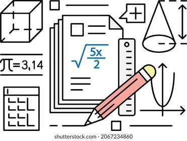 hand drawing mathematical expressions. mathematical symbols. the world of mathematics