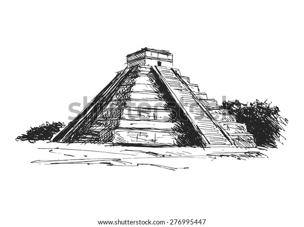 mayan temple drawing