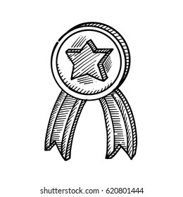 Hand drawing of a medal with a star in the middle