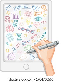 Hand drawing medical science element doodle on tablet illustration