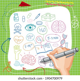 Hand drawing medical science element doodle on paper illustration