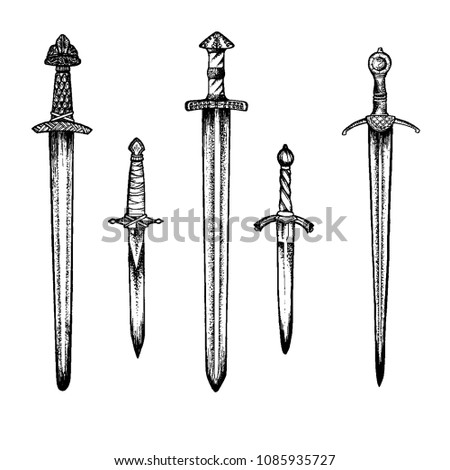 hand drawing medieval swords