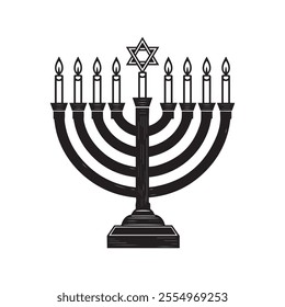 Hand Drawing Menorah with Star of David Accent Elegant Hanukkah Holiday Symbol vector illustrations on white background 