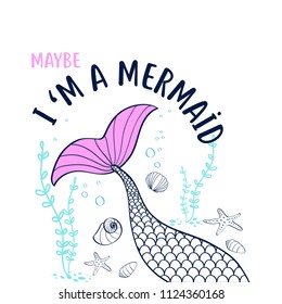 Hand drawing mermaid illustration vector for girls print design.