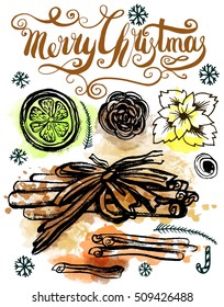 Hand drawing Merry christmas card with lettering