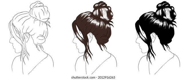 Hand drawing messy bun girl