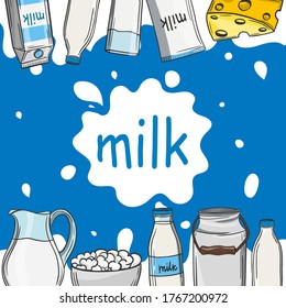 Hand drawing. Milk. Doodle style. Natural product. For your design.