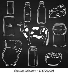 Hand drawing. Milk. Doodle style. Natural product. For your design.