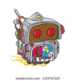 doodle de robots milenarios de dibujo manual con ilustración voladora de energía nuclear con color 