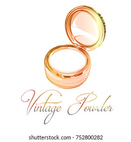 Hand drawing mirror with powder. Vector illustration
