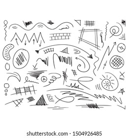 Hand drawing mixed shapes. Various geometric drawings. vector doodles