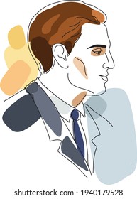 Hand drawing  modern portrait of young man. Trendy design of line face.
