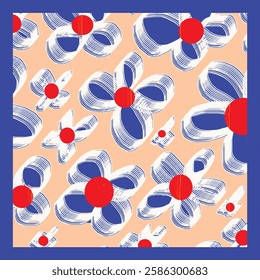 hand drawing modern retro floral  curtain vector pattern design with square vector design neck scarf with a stylized flowers and frame. Vector design for a neckerchief, carpet, kerchief, bandana