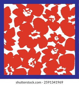 hand drawing modern retro floral  curtain vector pattern design with square vector design neck scarf with a stylized flowers and frame. Vector design for a neckerchief, carpet, kerchief, bandana