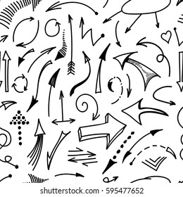 Hand drawing  monochrome arrows seamless patterns. Abstract doodle texture for your design. Vector illustration.