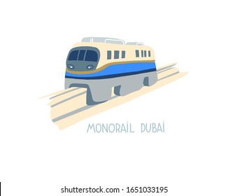 Hand Drawing Of Monorail Dubai Icon, United Arab Emirates, Middle East, Vector Illustration