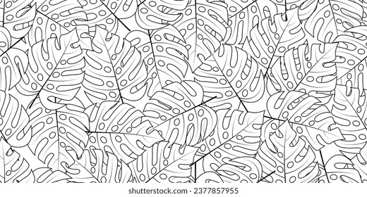hand drawing monstera leaves seamless pattern