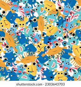 Hand drawing monsters seamless pattern print design. Vector illustration design for fashion fabrics, textile graphics, prints.