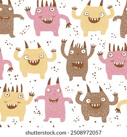 Hand drawing monsters seamless print design in pastel colors. Vector illustration design for fashion fabrics, textile graphics, prints.