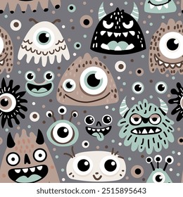 Hand drawing monsters seamless print design. Vector illustration design for fashion fabrics, textile graphics, prints.