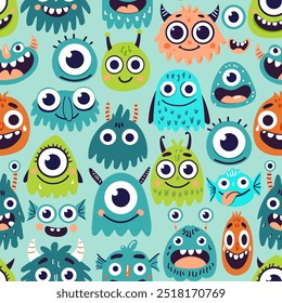 Hand drawing monsters seamless print design. Vector illustration design for fashion fabrics, textile graphics, prints.