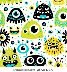 Hand drawing monsters seamless print design. Vector illustration design for fashion fabrics, textile graphics, prints.
