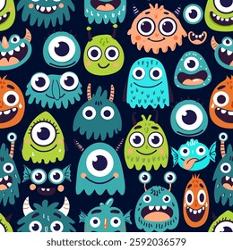 Hand drawing monsters seamless print design. Vector illustration design for fashion fabrics, textile graphics, prints.