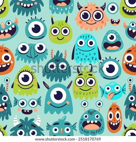 Hand drawing monsters seamless print design. Vector illustration design for fashion fabrics, textile graphics, prints.